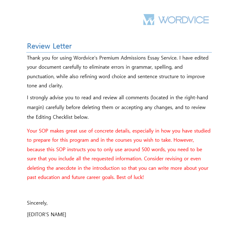 Review Letter Editing Sample